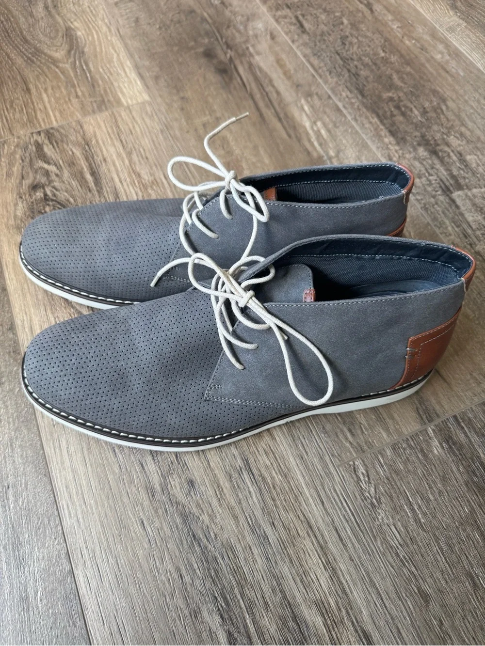 Steve Madden Gray Perforated Chukka Boots with White Laces